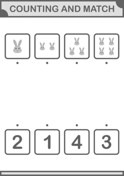 Counting Match Rabbit Face Worksheet Kids — Stockový vektor