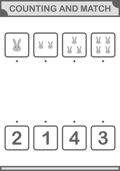 Counting Match Rabbit Face Worksheet Kids —  Vetores de Stock