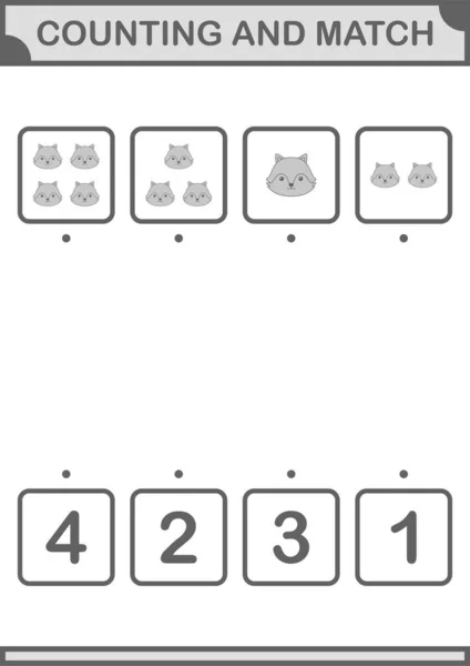 Counting Match Fox Face Worksheet Kids — Vector de stock