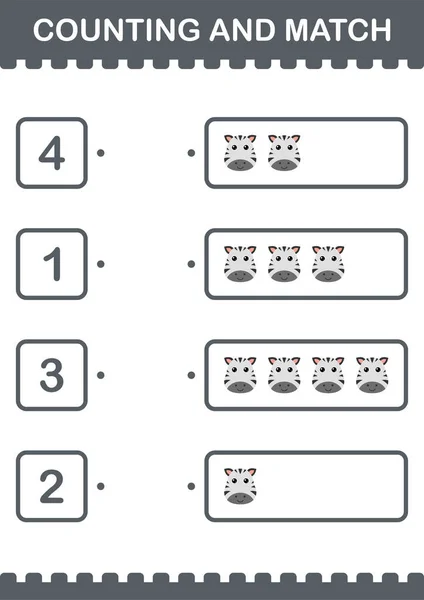 Counting Match Zebra Face Worksheet Kids — Stock Vector