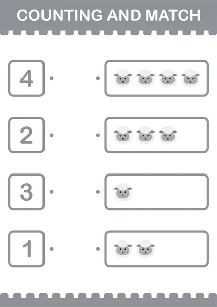 Counting Match Sheep Face Worksheet Kids — Stock vektor