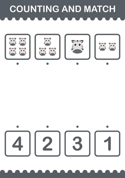 Counting Match Zebra Face Worksheet Kids — Stockový vektor