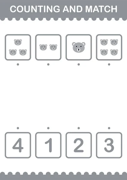 Counting Match Koala Face Worksheet Kids —  Vetores de Stock