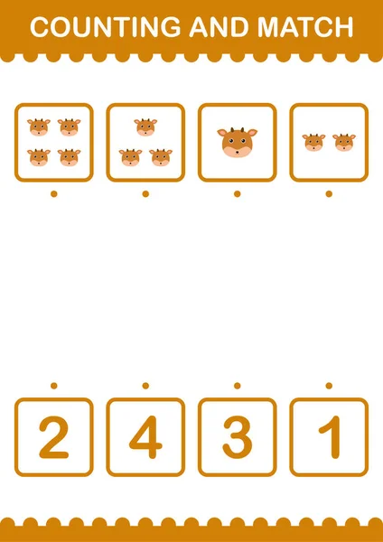 Counting Match Deer Face Worksheet Kids — Stockový vektor