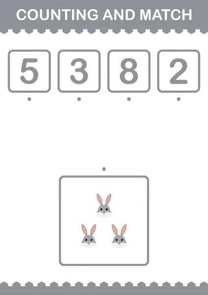 Counting Match Rabbit Face Worksheet Kids — Wektor stockowy