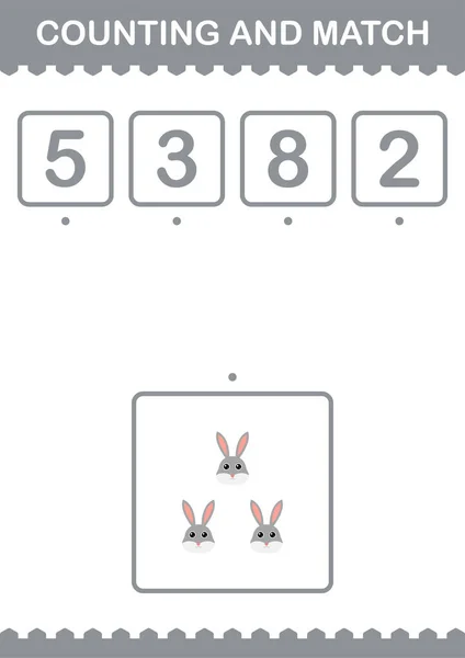 Counting Match Rabbit Face Worksheet Kids — Stockový vektor