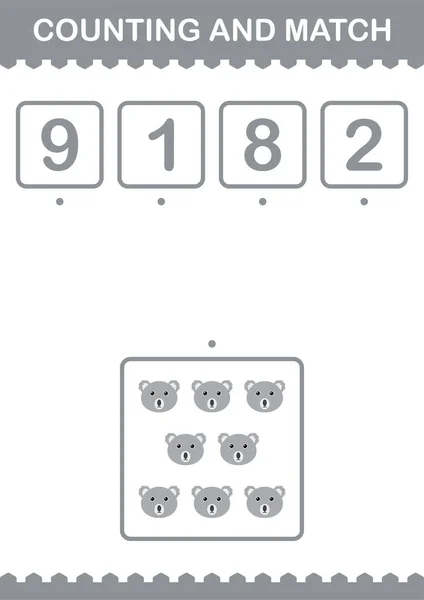Counting Match Koala Face Worksheet Kids — стоковый вектор