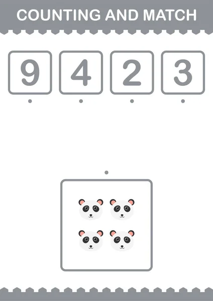 Counting Match Panda Face Worksheet Kids — Stock Vector