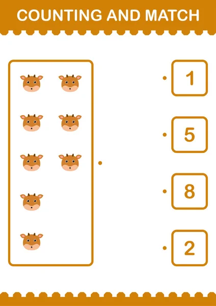 Counting Match Deer Face Worksheet Kids — Stock vektor