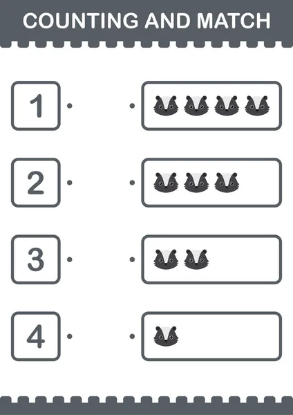 Counting Match Skunk Face Worksheet Kids — Διανυσματικό Αρχείο