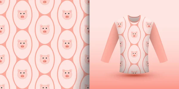 Pig Seamless Pattern Shirt —  Vetores de Stock