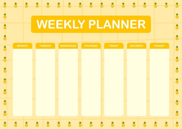 Planer Dzienny Tygodniowy Ananasem — Wektor stockowy