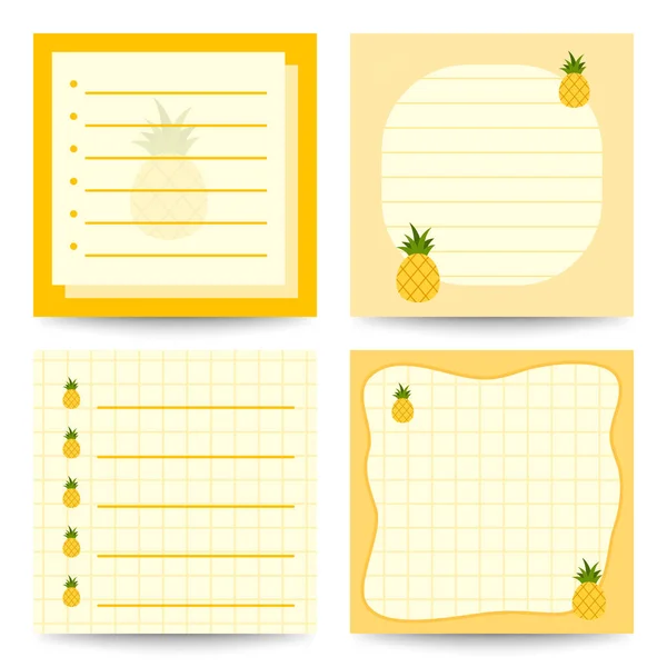 Set Quadratische Notizblöcke Mit Ananas — Stockvektor