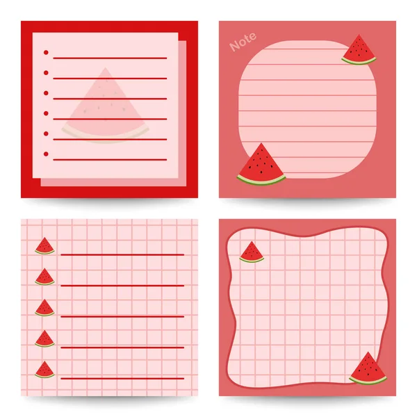 Set Quadratischer Notizblöcke Mit Wassermelone — Stockvektor