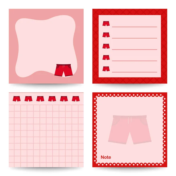 Set Bloc Notas Cuadradas Con Shorts — Vector de stock