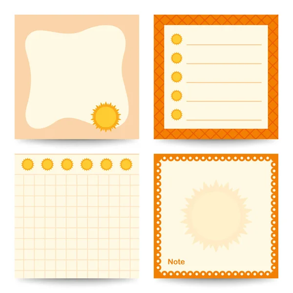 Set Quadratischer Notizblöcke Mit Sonne — Stockvektor