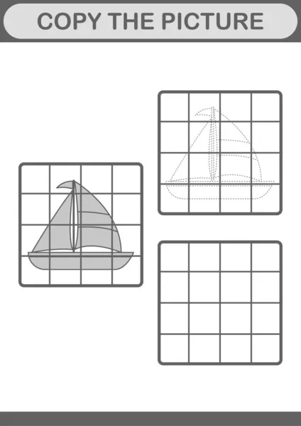 Kopiera Bilden Med Segelbåt Kalkylblad För Barn — Stock vektor