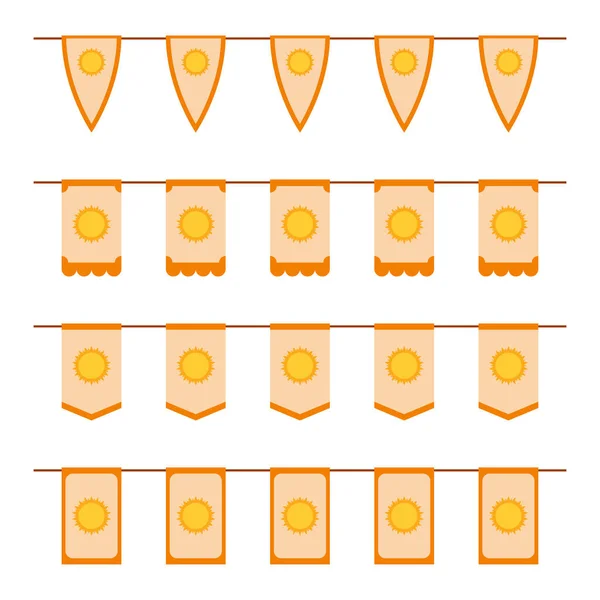 Uppsättning Färgade Flaggor Med Sol — Stock vektor