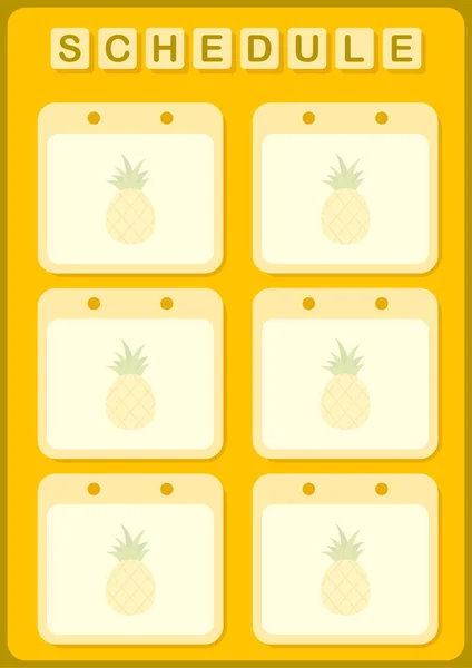 Planificador Diario Semanal Con Piña — Vector de stock