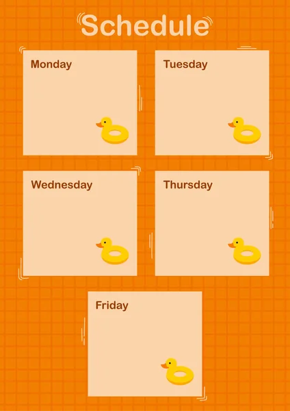 Dagelijkse Wekelijkse Planner Met Opblaasbare Eend — Stockvector