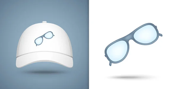 Glasses White Baseball Cap Vector Illustration — Stock Vector