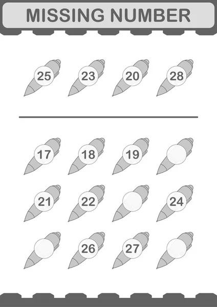 Numero Mancante Con Pen Scheda Lavoro Bambini — Vettoriale Stock