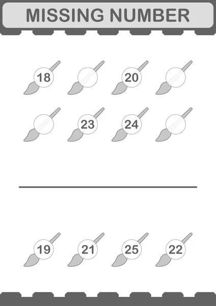 Missing Number Paintbrush Worksheet Kids — 스톡 벡터