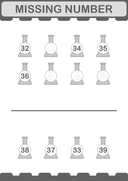 Numero Mancante Con Erlenmeyer Flask Scheda Lavoro Bambini — Vettoriale Stock