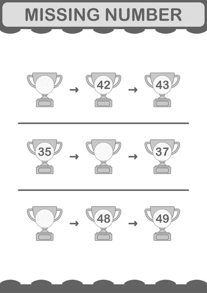 Missing Number Trophy Worksheet Kids — 스톡 벡터