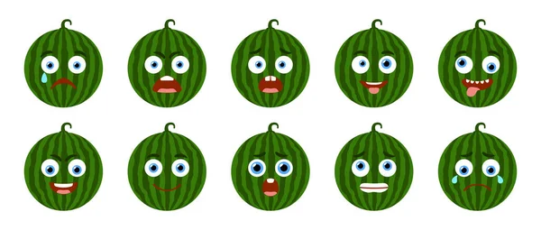 Emoticon Cute Watermelon Isolated Vector Set — Archivo Imágenes Vectoriales