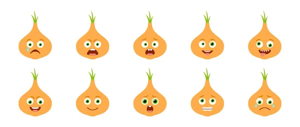Emoticon Cute Yellow Onion Isolated Vector Set — Archivo Imágenes Vectoriales