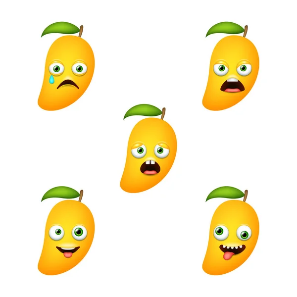 Emoticon Του Χαριτωμένο Mango Μεμονωμένο Διανυσματικό Σύνολο — Διανυσματικό Αρχείο