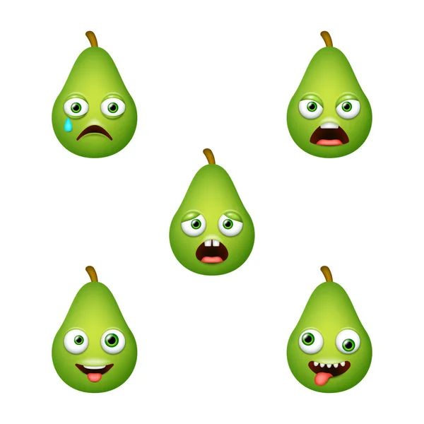 Emoticon Cute Avocado Isolated Vector Set — Archivo Imágenes Vectoriales