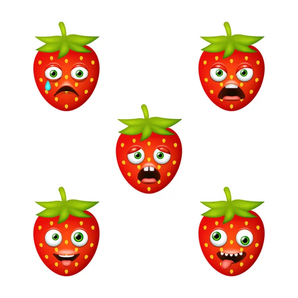 Emoticon Cute Strawberry Isolated Vector Set — Archivo Imágenes Vectoriales