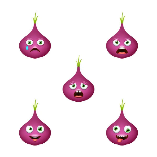 Emoticon Cute Red Onion Isolated Vector Set — Archivo Imágenes Vectoriales