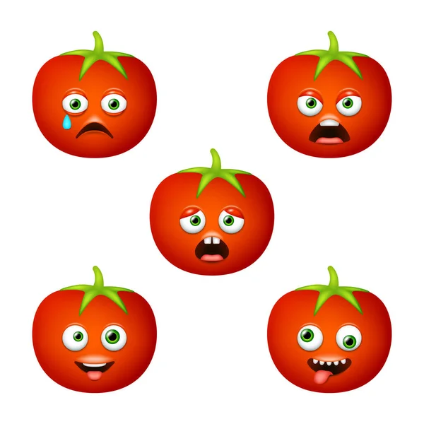 Emoticon Cute Tomato Isolated Vector Set — Archivo Imágenes Vectoriales