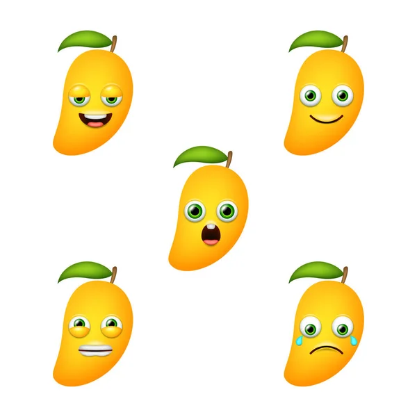 Emoticon Του Χαριτωμένο Mango Μεμονωμένο Διανυσματικό Σύνολο — Διανυσματικό Αρχείο