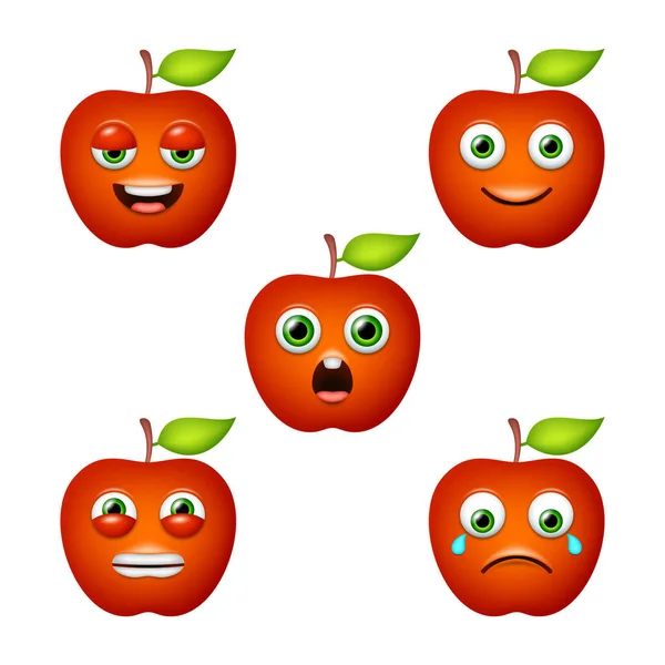 Emoticon Cute Apple Isolated Vector Set — Archivo Imágenes Vectoriales