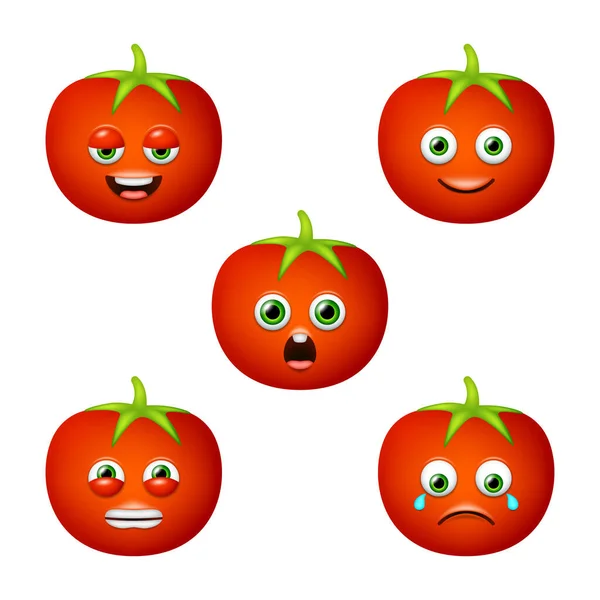Emoticon Cute Tomato Isolated Vector Set — Archivo Imágenes Vectoriales