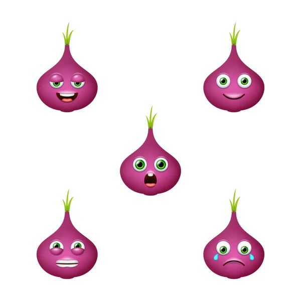 Emoticon Cute Red Onion Isolated Vector Set — Archivo Imágenes Vectoriales