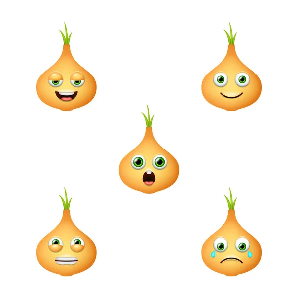Emoticon Cute Yellow Onion Isolated Vector Set — Archivo Imágenes Vectoriales