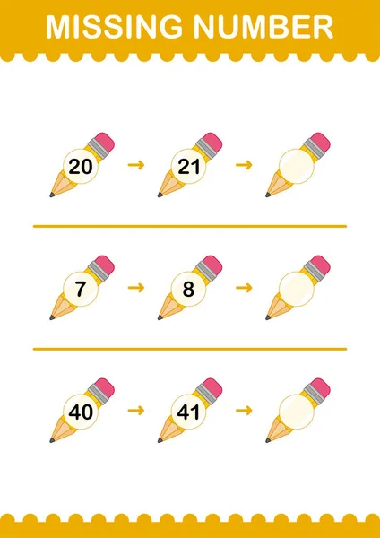 用铅笔遗失的号码儿童工作表 — 图库矢量图片