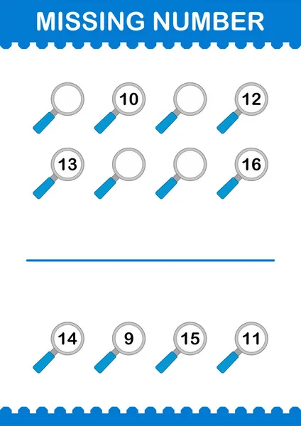 Missing Number Magnifying Glass Worksheet Kids — 스톡 벡터