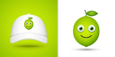 Beyaz beysbol şapkalı limon. Vektör