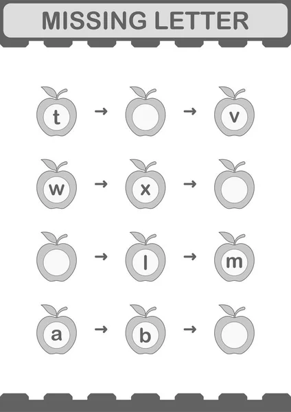 Missing Letter Apple Worksheet Kids — Stockový vektor