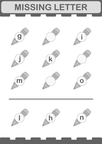 Lettre Manquante Avec Crayon Feuille Travail Pour Enfants — Image vectorielle