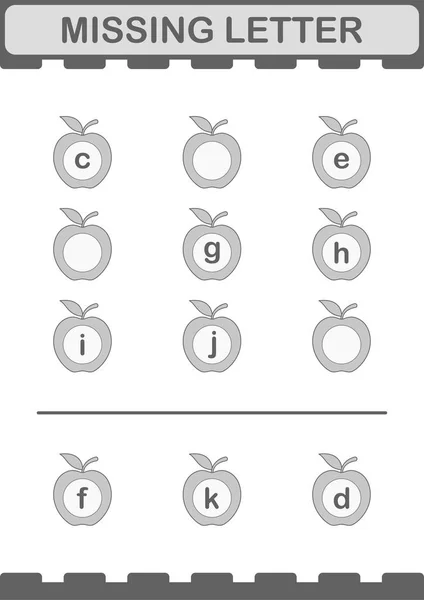 Missing Letter Apple Worksheet Kids — Stock Vector