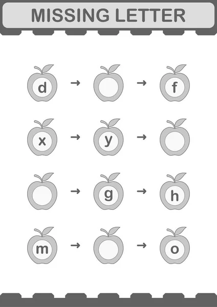 Missing Letter Apple Worksheet Kids — Stock Vector