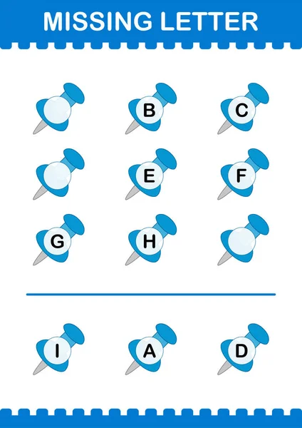 Missing Letter Push Pin Worksheet Kids — Stock vektor