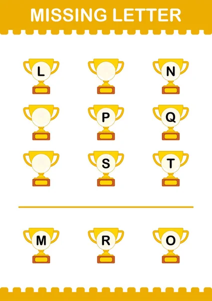 Missing Letter Trophy Worksheet Kids — Stock vektor